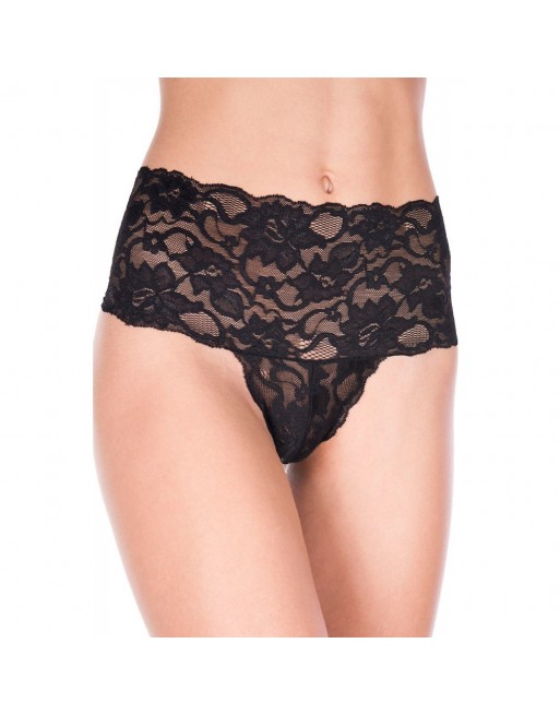 Tanga string noir grande taille large bande haute de dentelle florale - ML10021XBLK Tanga string noir grande taille large bande haute de dentelle florale - ML10021XBLK
