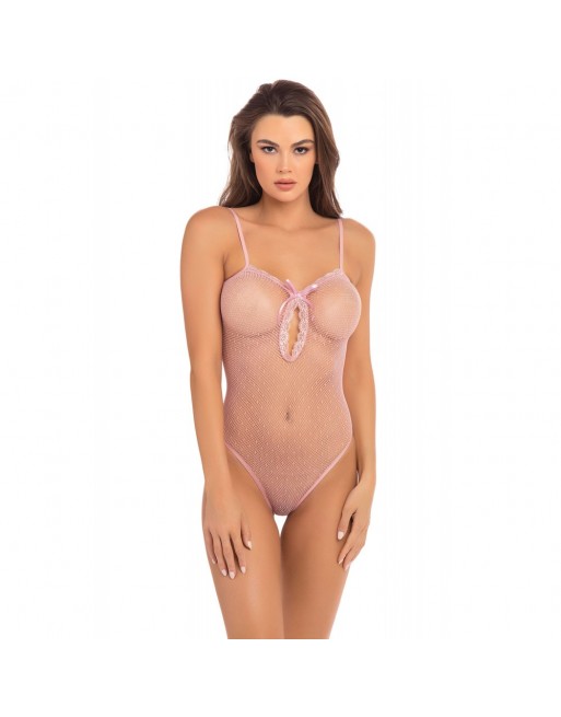 Body rose échancré en fine résille - REN7089ROS Body rose échancré en fine résille - REN7089ROS