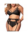 Ensemble 3 pièces noir grande taille  soutien-gorge string porte-jarretelles - MAL8221XBLK