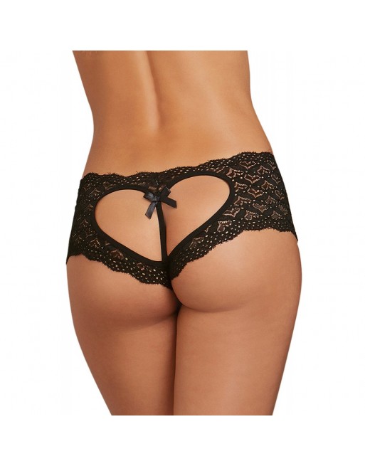 Shorty noir de dentelle ouvert et ajouré sur les fesses forme coeur - DG1442BLK