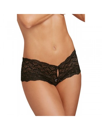 Shorty noir de dentelle ouvert et ajouré sur les fesses forme coeur - DG1442BLK