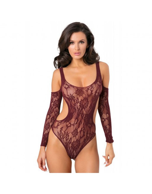 Body bordeaux échancré manches 3/4 - REN7069-BUR