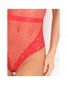 Body rouge maille à pois avec dentelle et laçage sur les fesses - REN502169-RED