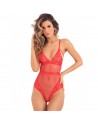 Body rouge maille à pois avec dentelle et laçage sur les fesses - REN502169-RED