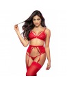 Ensemble trois pièces en dentelle rouge - MAL8561RED