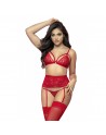 Ensemble trois pièces en dentelle rouge - MAL8561RED