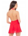 Nuisette rouge col échancré, dos nu et string assorti - REN51011-RED