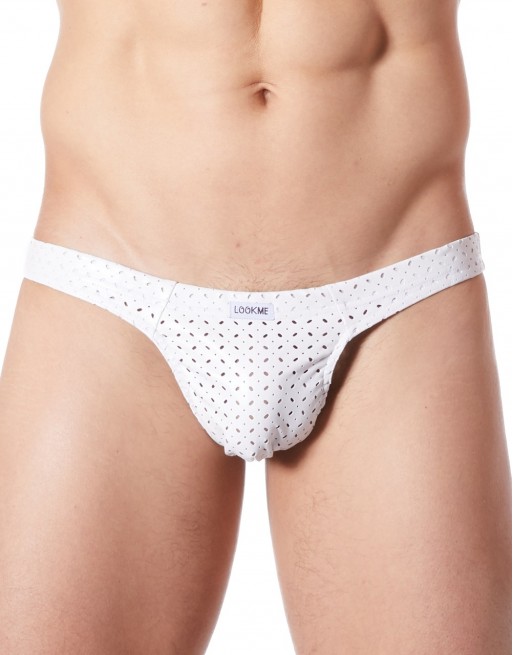 String blanc sexy effet vinyle ajouré fétichiste - LM811-57WHT String blanc sexy effet vinyle ajouré fétichiste - LM811-57WHT