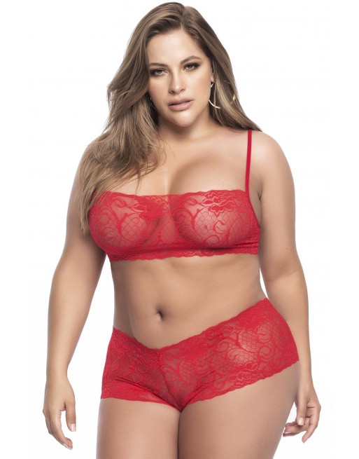 Ensemble lingerie, grande taille, rouge top bustier et shorty dentelle - MAL206XRED Ensemble lingerie, grande taille, rouge top bustier et shorty dentelle - MAL206XRED