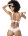 Body blanc sexy en dentelle et fine résille - MAL8741WHT