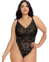 Body string noir grande taille échancré dentelle avec jupe de maille transparente amovible - DG10996XBLK