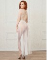 Body string blanc échancré dentelle avec jupe de maille transparente amovible - DG10996WHT