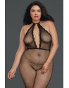 Bodystocking résille grande taille à encolure plongeante - DG0315XBLK