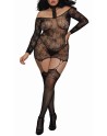 Bodystocking résille guêpière grande taille réversible avec tour de cou - DG0318XBLK