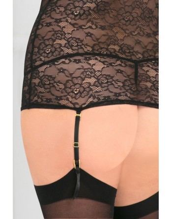 Guêpière noire grande taille dentelle florale et décolleté avec ornements - REN51001X-BLK