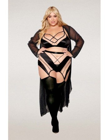 Ensemble grande taille avec Soutien-gorge, jupe porte-jarretelles, string  - DG13377XBLK