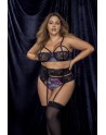 Deux-en-un, nuisette et ensemble trois pièces noir, grande taille, tissu fleur exotique - MAL7496XBLK