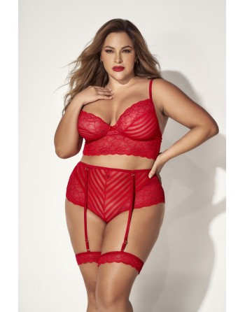 Ensemble lingerie, grande taille, deux pièces en dentelle rouge  - MAL8815XRED