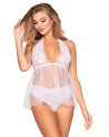 Babydoll dentelle et résille et string assorti - DG12190WHT