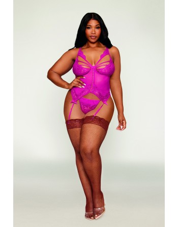 Bustier porte jarretelles grande taille rose avec string - DG13283XBEE