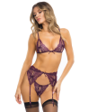 Ensemble 3 pièces violet comprenant Soutien gorge, porte jarretelles et string - REN53029-PUR