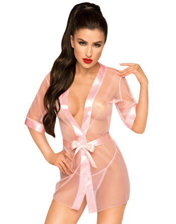 Peignoir et ceinture satinée rose